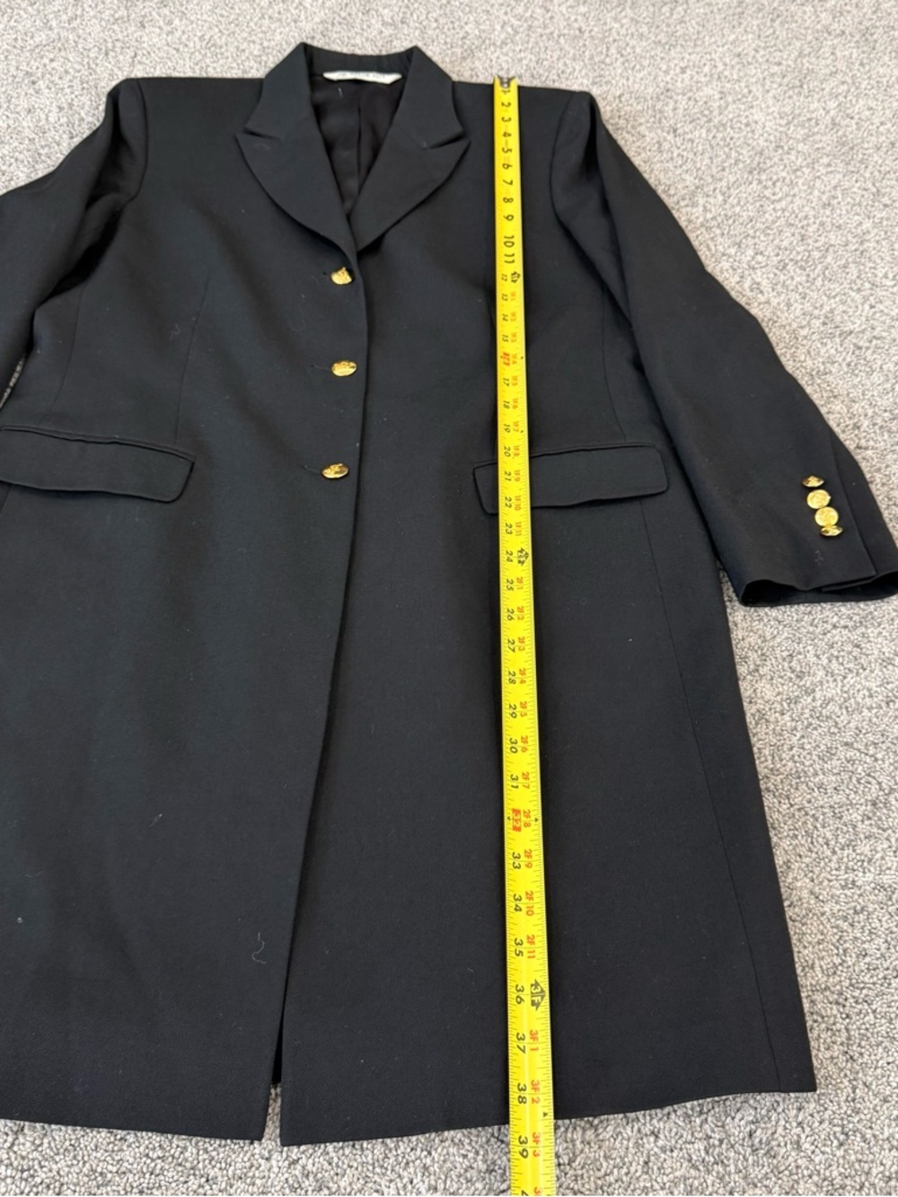 Vintage Austin Reed 100% Wool Black Gold Button Women’s Coat US 14 Made In USA - Picture 3 of 10